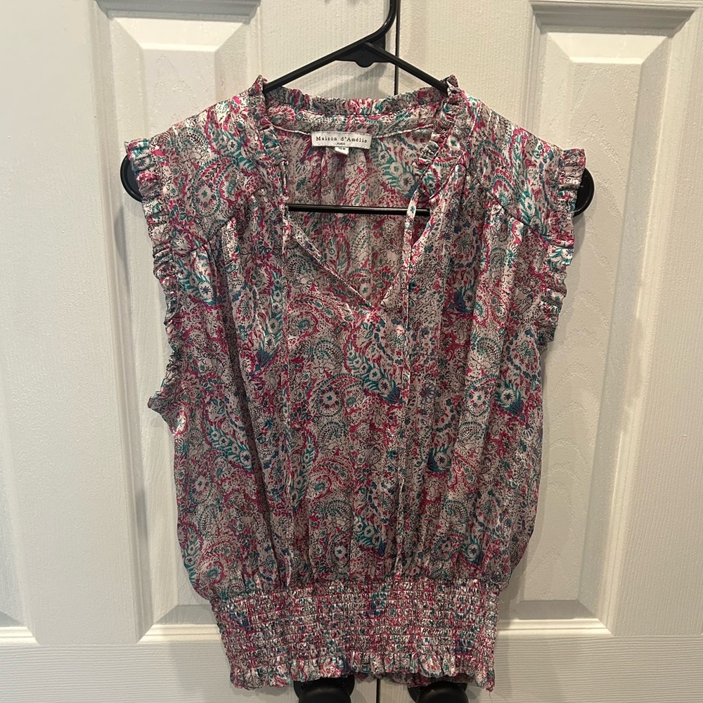 Maison d’Amélie Paris Paisley Smocked Hem Blouse (M)